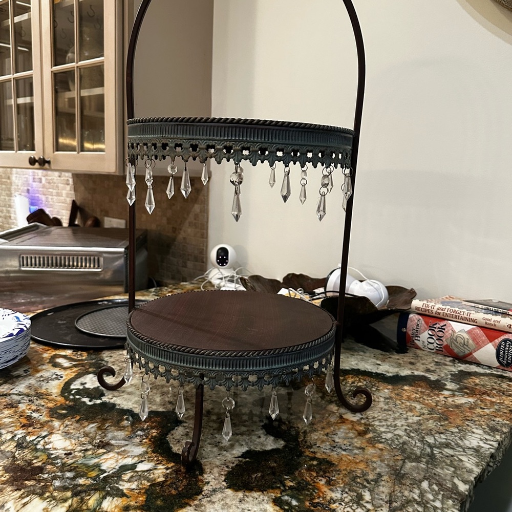 Two-Tiered Metal Stand with Crystal Accents